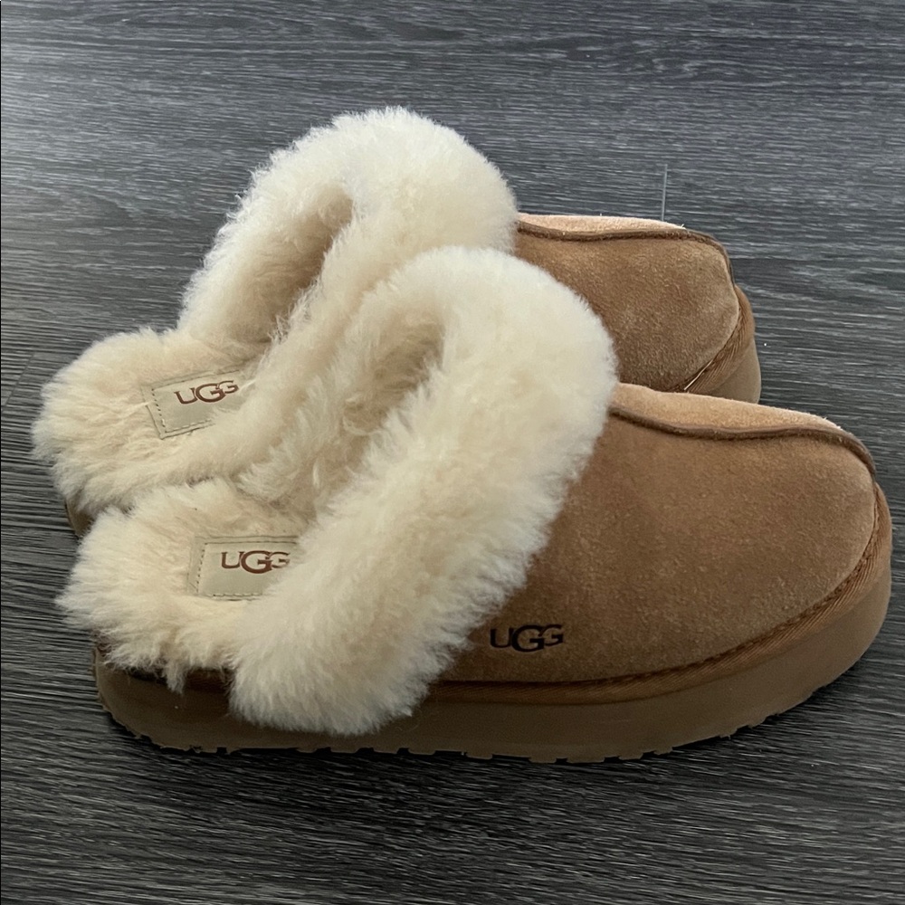 UGG Women's Brown Sheepskin Platform Slippers